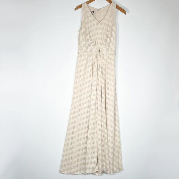 Anne Klein Vintage 90's Cream Pleated Textured Maxi Dress - Picture 2 of 14